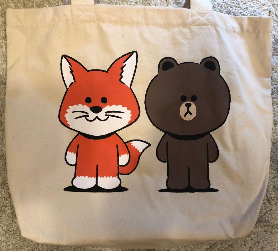 Maison Kitsune x Line Friends Tote Bag, 名牌, 手袋及銀包 Carousell