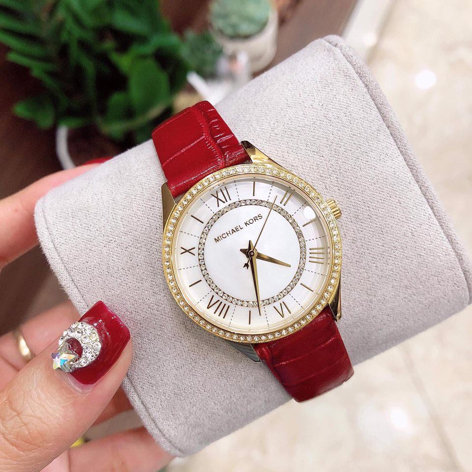 Michael Kors Red Leather Strap Watch