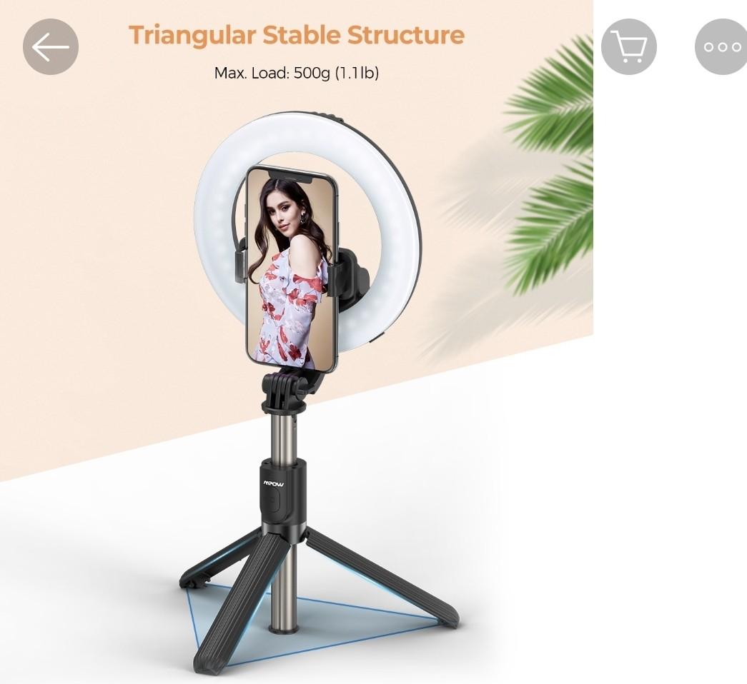 mpow selfie ring light with tripod stand