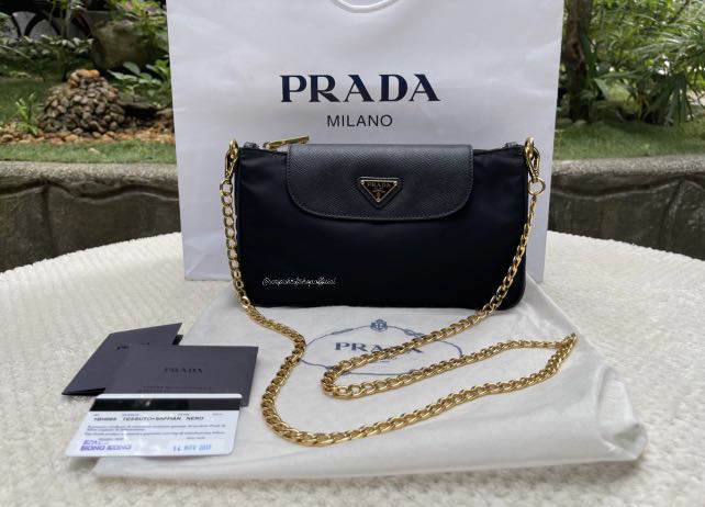 Prada nylon crossbody with hot sale chain