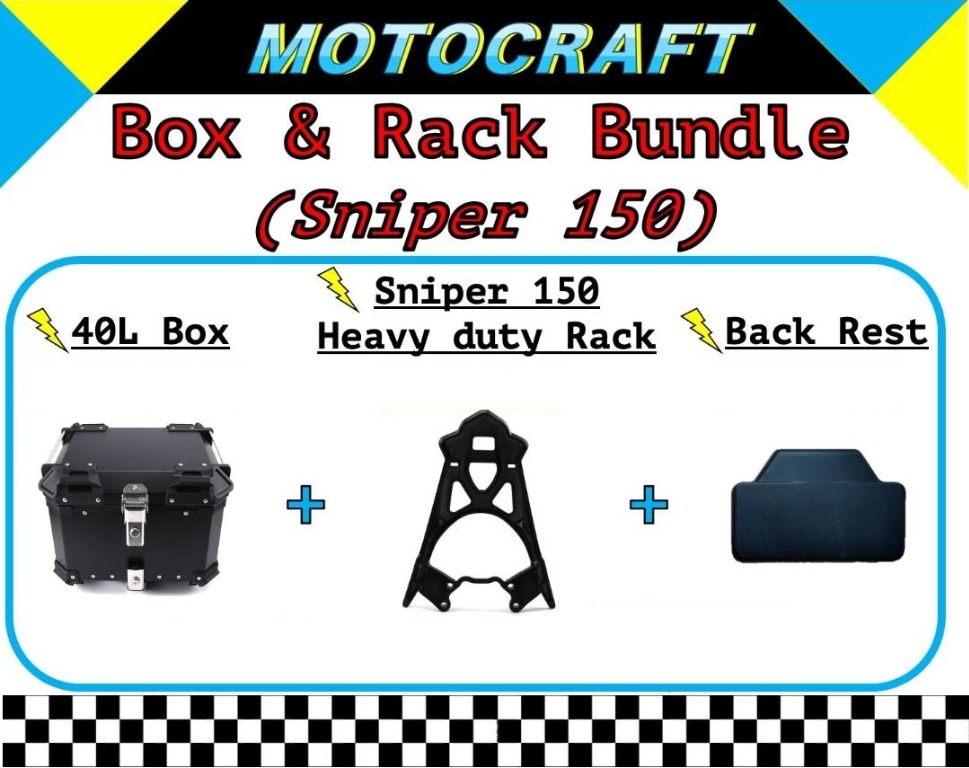 Sniper box & rack bundle Aluminium top box 40L 45L 55L 65L Sniper 150 ...