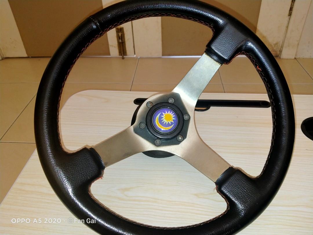 Stereng Deep Dish Dengan Rare Vintage Butang Horn Logo Bulan Bintang Malaysia Dan Boss Kit Untuk Kereta Proton Wira Satria Buat Mdm Fans Auto Accessories On Carousell