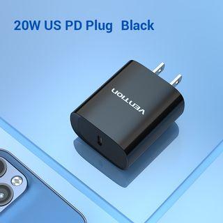 (Black Only) Vention Type C Fast Charger 4.0 3.0 QC PD 20W Charger for iPhone Type C Wall Charger