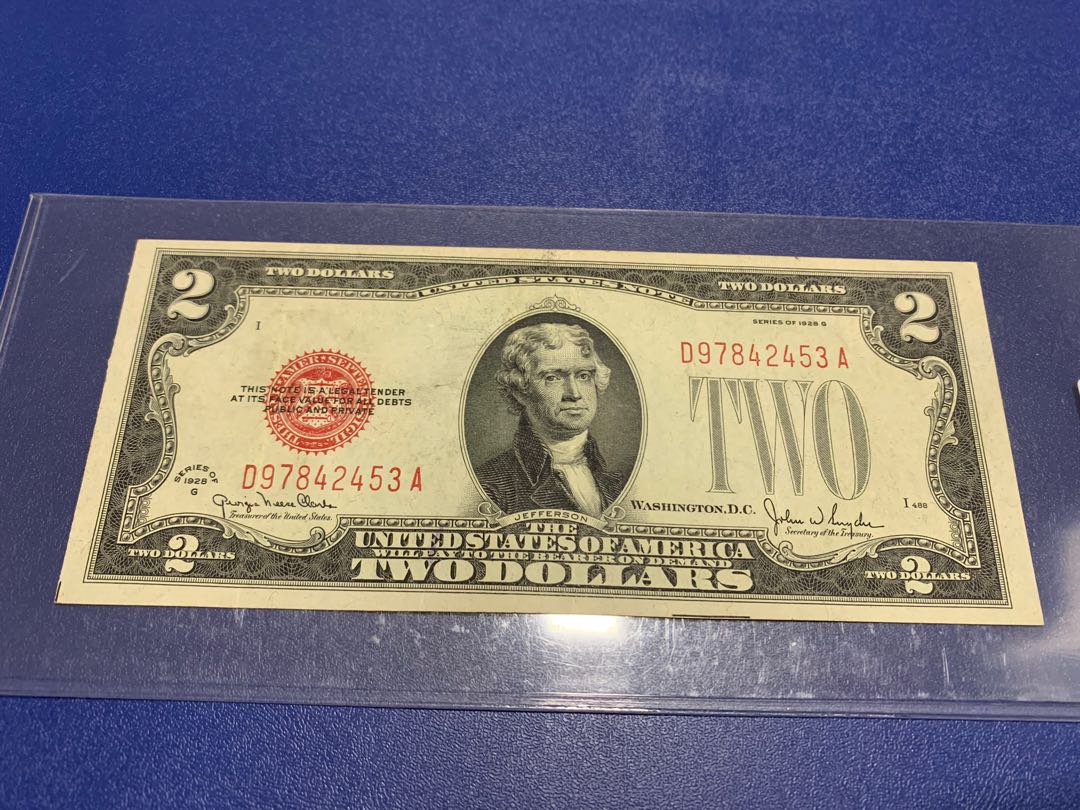 1928 United States of America (USA / USD / US ) red seal two ...