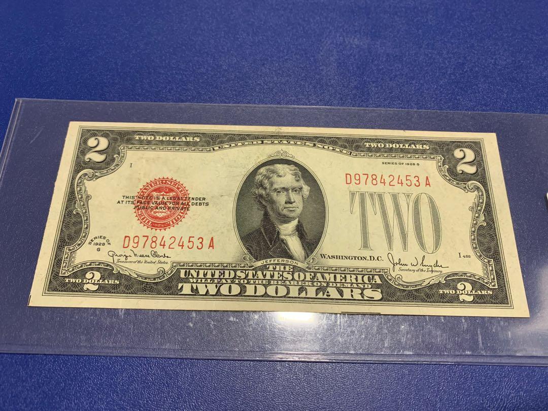 1928 United States of America (USA / USD / US ) red seal two ...