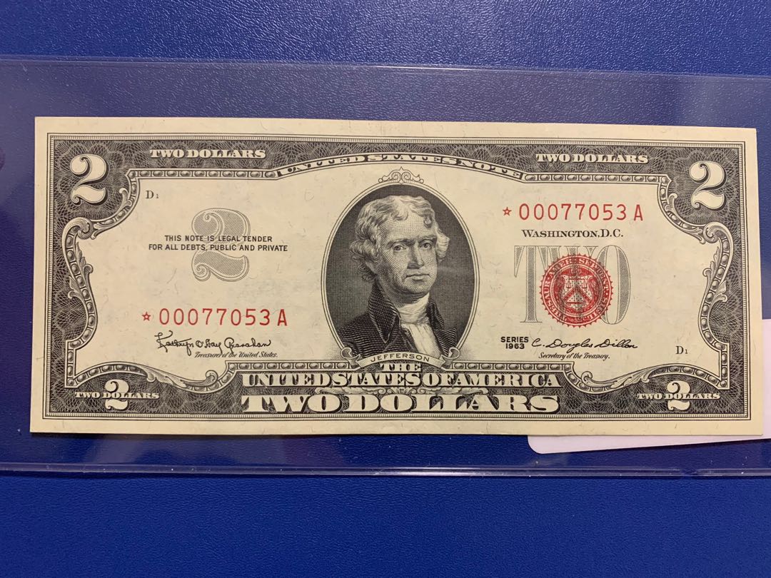 1963 United States of America (USA / USD / US) red seal two ...