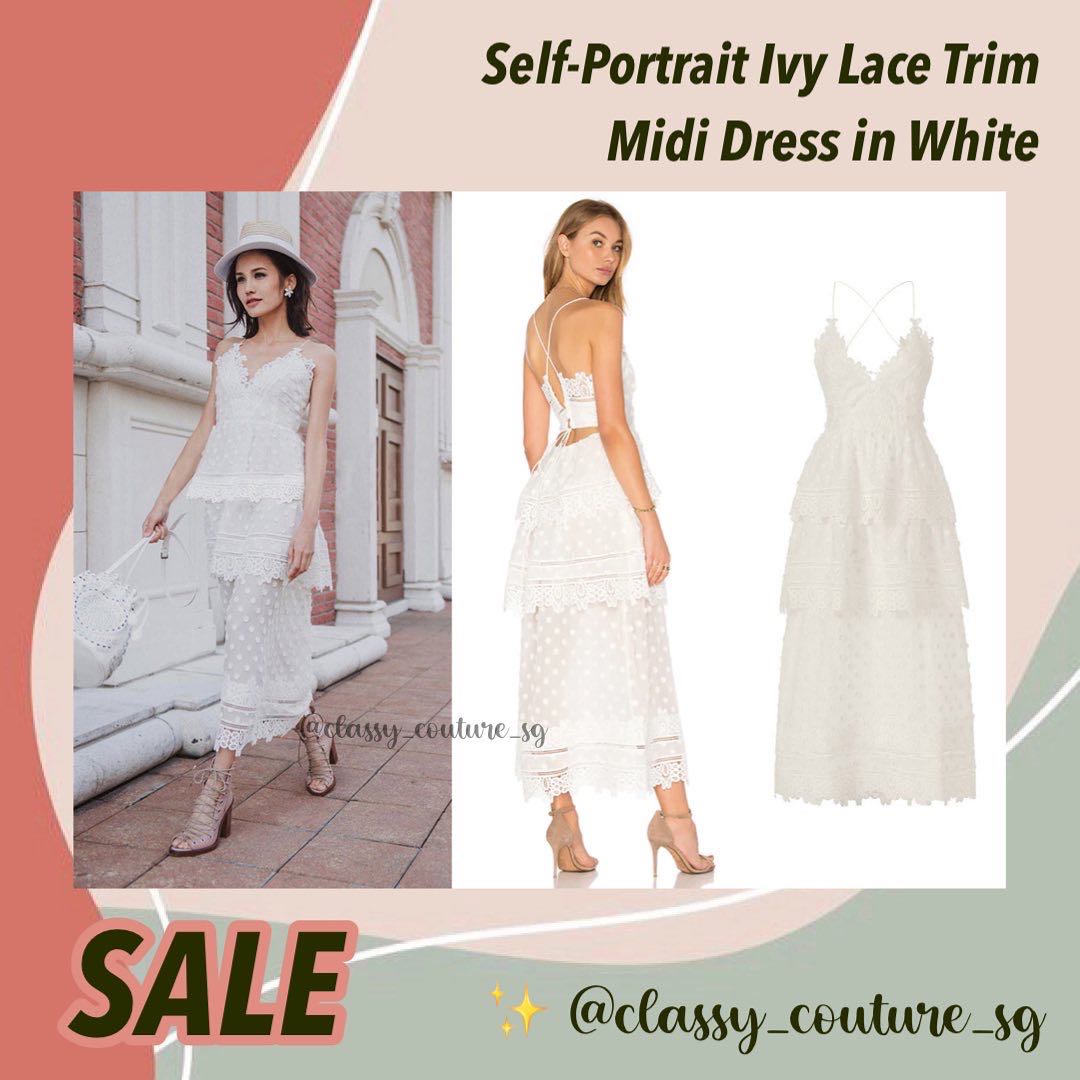 ARCHIVE SALE Authentic Self Portrait Ivy Lace Trim Midi Dress In