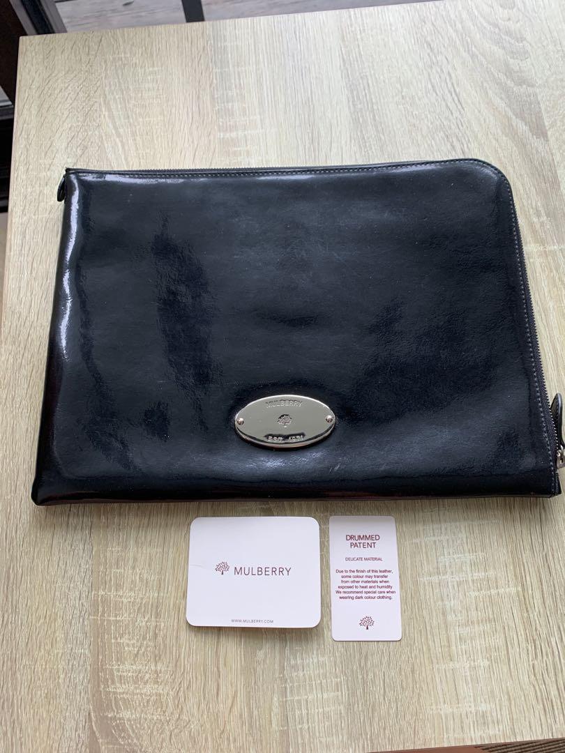 Authentic Mulberry Laptop Case Black Drummed Patent Leather