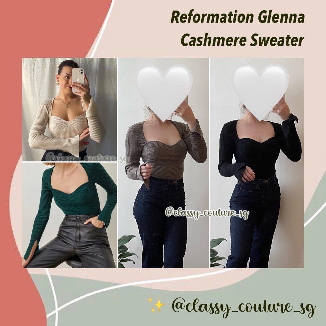 BEST SELLER RESTOCK Authentic Reformation Glenna Cashmere Sweater in Black Cocoa Gossamer Green