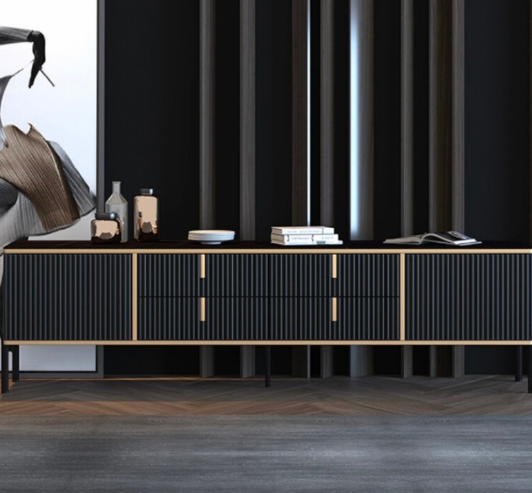 Black and Gold Tv console, Furniture & Home Living, Furniture, TV