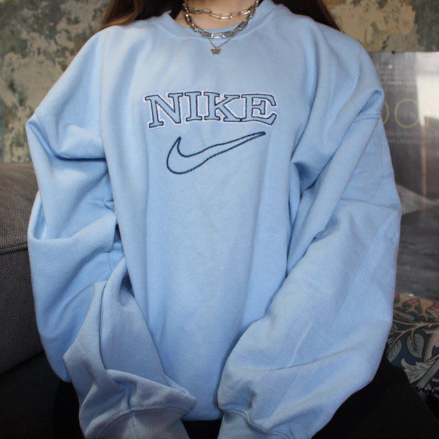 Blue nike spell out sweatshirt Clearance