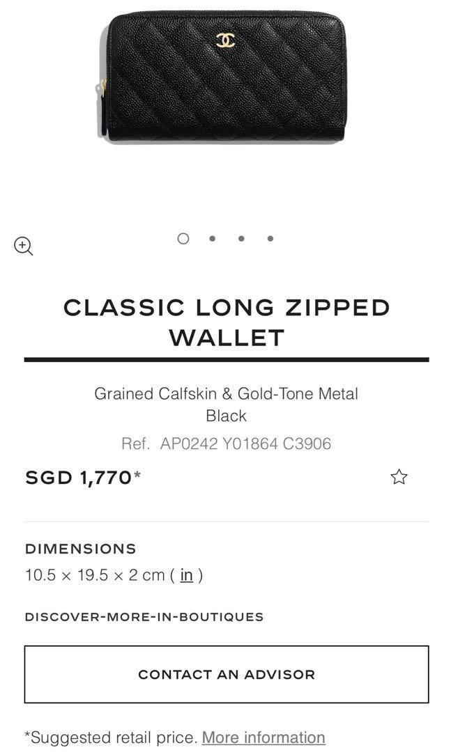 Classic long zipped wallet - Grained calfskin & gold-tone metal, black —  Fashion