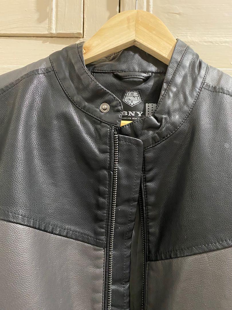 BNY Leather Jacket Black with Dark Gray Accent Men s Fashion