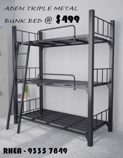 Bunk bed (Category: Bed Frames & Mattresses) located in Singapore. Submitted by unicef (Listing ID 1134816791, Image 1). Description: Triple Decker Bunk Bed Limited Stocks free delivery & installation.