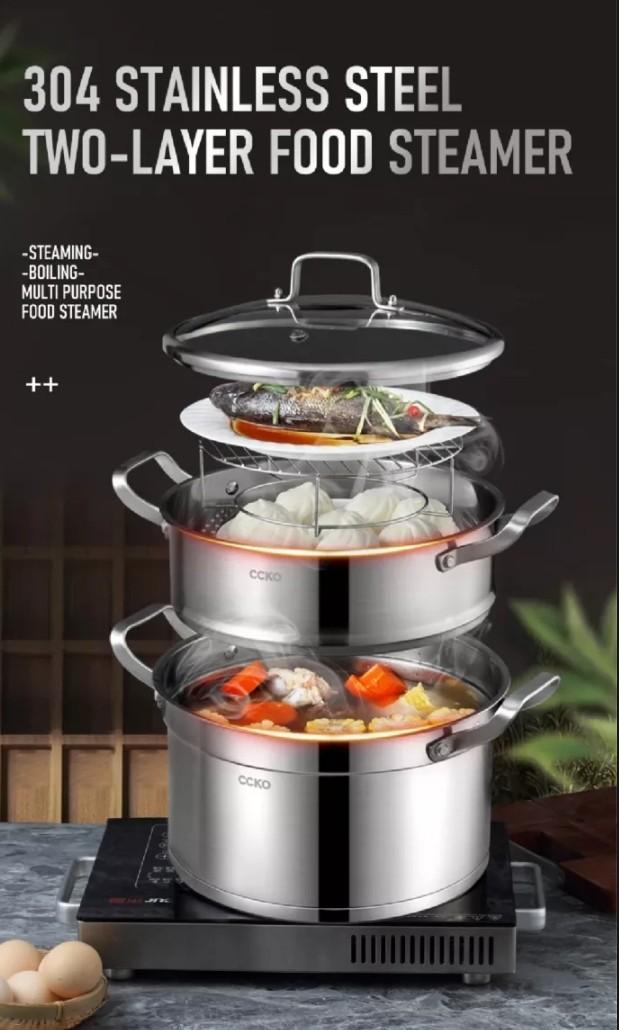CCKO 2-Layer Food Steamer with Pot Stainless Steel (30cm ...
