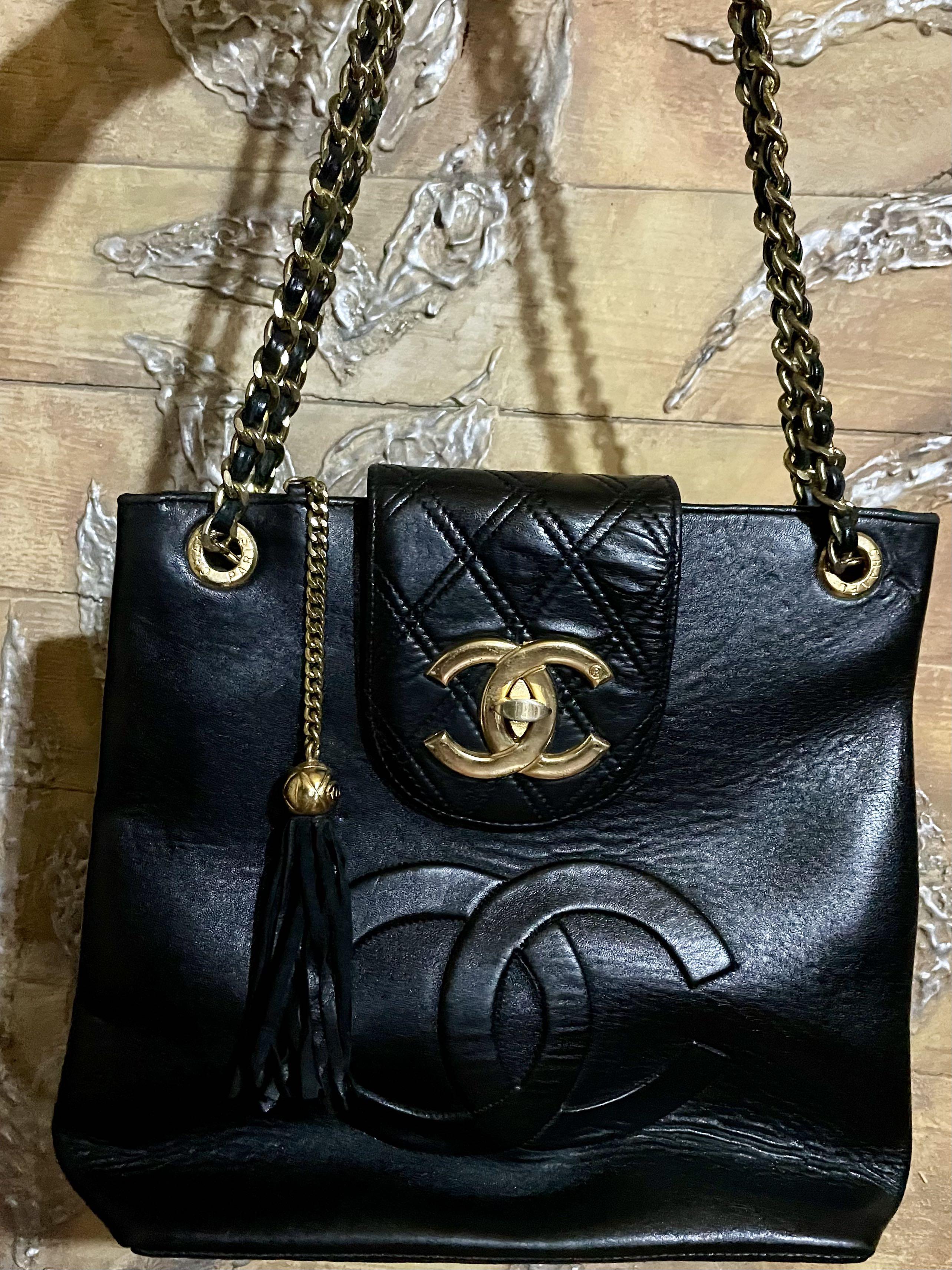 Chanel Chanel Black Caviar Leather Shoulder Bucket Bag + Pouch