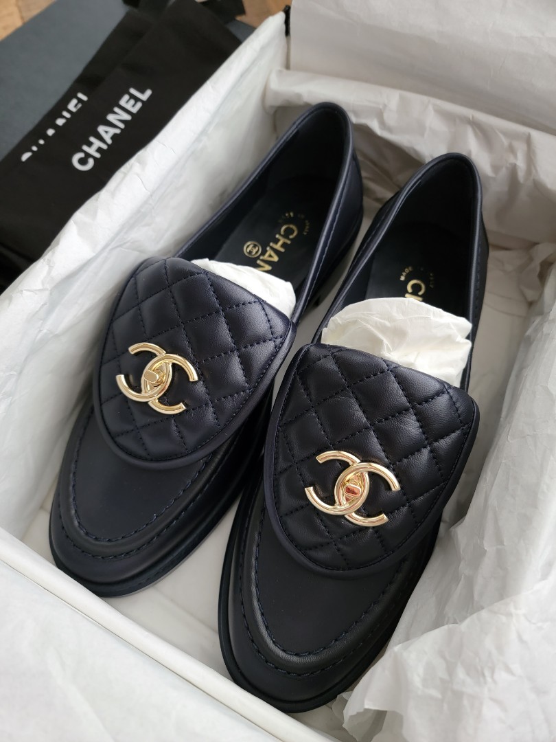 Chanel CC Classic Loafers Dark Navy GHW, Luxury, Sneakers & Footwear on ...
