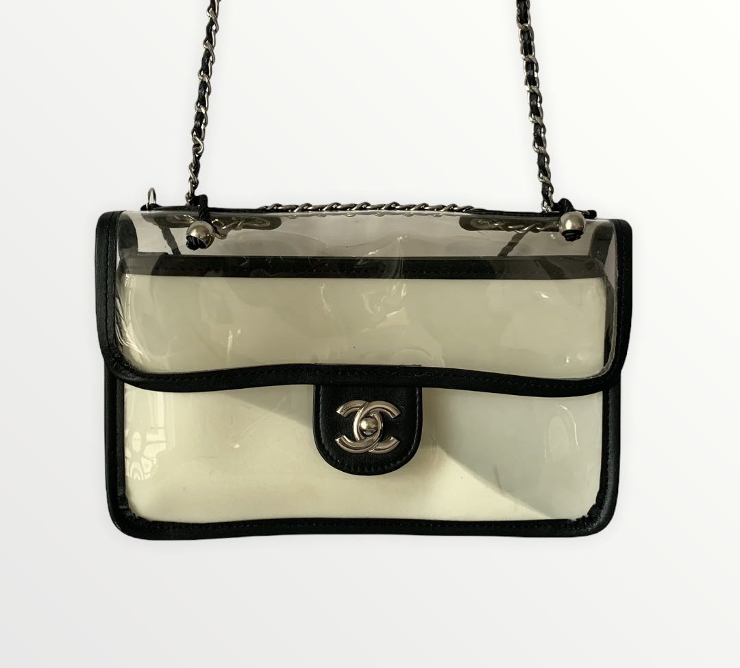 Chanel Coco Sand Clear PVC Black Lining Medium Flap Bag