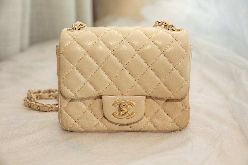 Chanel Classic Mini Square Beige, Women's Fashion, Bags & Wallets,  Cross-body Bags on Carousell