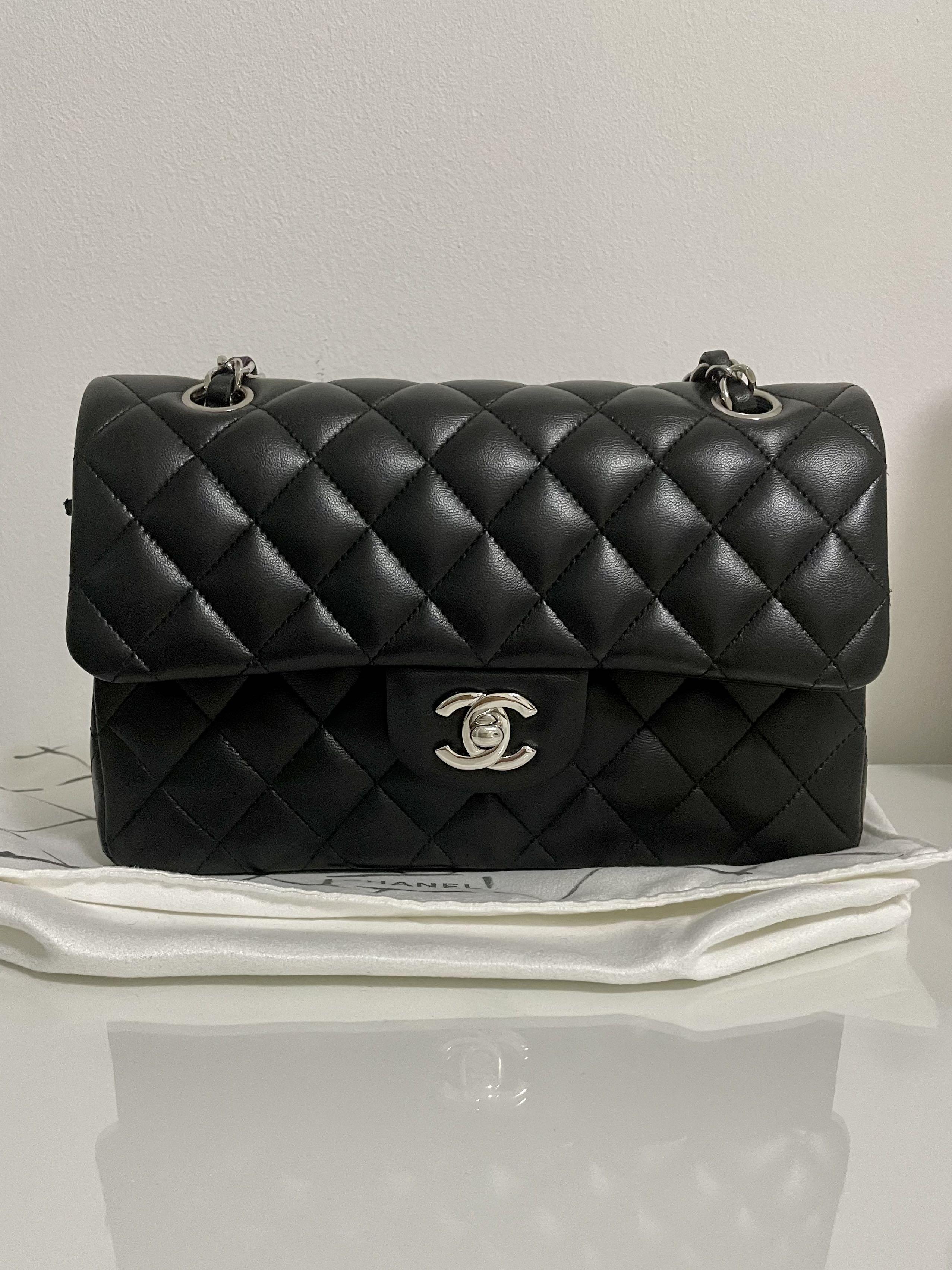 Chanel Small Classic Flap, Black Lambskin in Silver Hardware, Luxury, Bags  & Wallets on Carousell