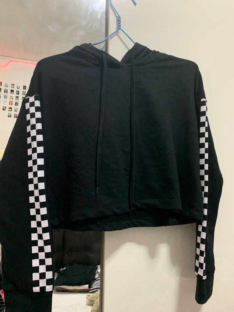 cropped checkered hoodie Women s Fashion Coats Jackets and