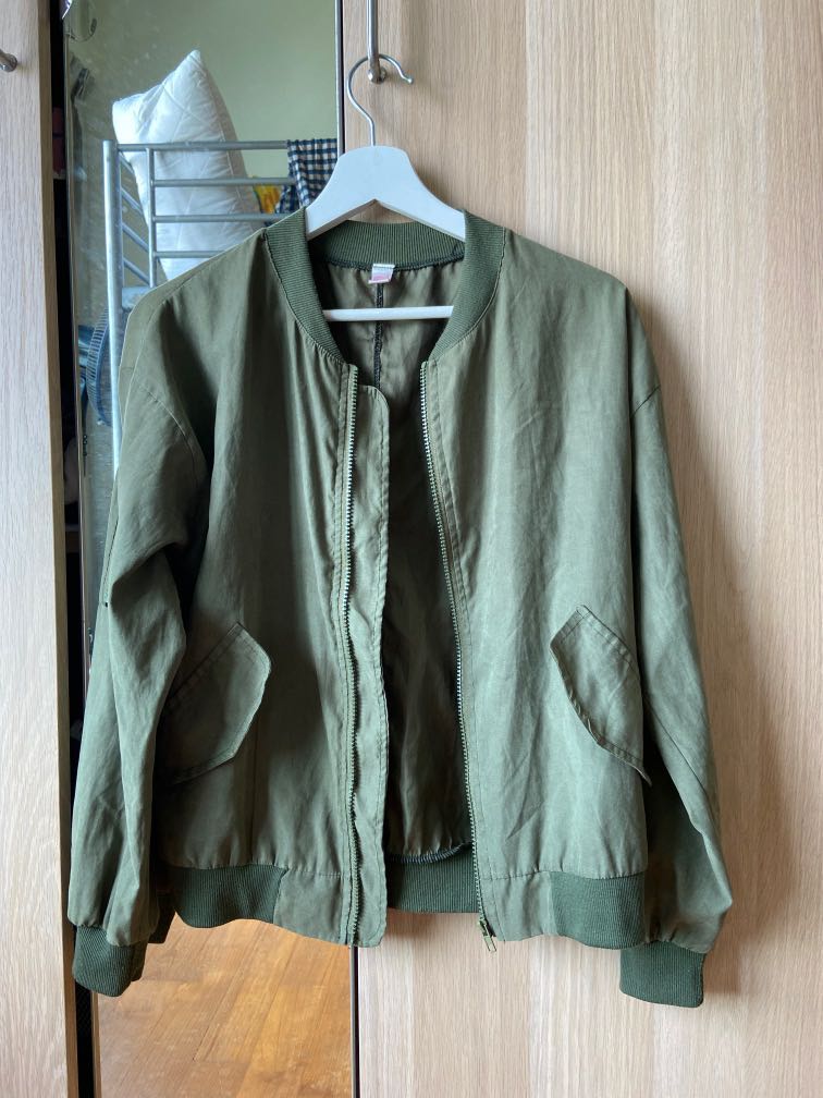 Dark Green Bomber Jacket, Women's Fashion, Coats, Jackets and Outerwear