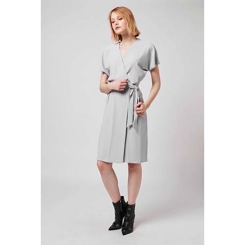 topshop grey wrap dress Topshop Wrap Dress Women's Size 6 Black Mini Long Sleeve Lughtweight EUC