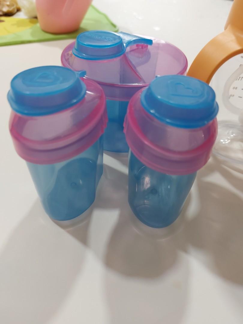 FOC weighted straw bottle + milk powder canisters, Babies & Kids
