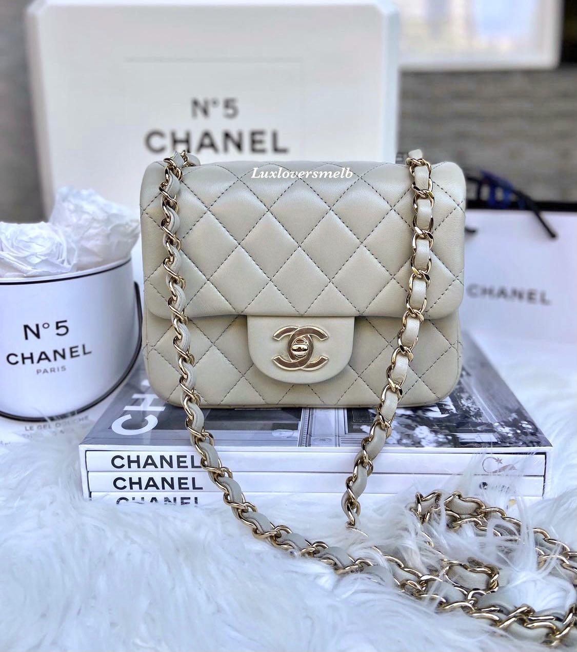 Chanel Classic Mini Rectangle Flap in 22C Beige Stiff Lambskin and LGHW