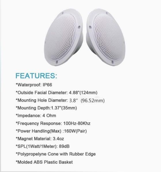 Herdio 4 Inches Waterproof Marine Bluetooth Ceiling Speakers for Bathroom  Kitchen Home Outdoor Camper Golf Cart Boat with Flush Mount