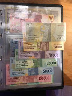 🍀 1 MINUTE SOLD 🍀 Indonesia FULL SET OF SOLID SERIAL NUMBER, 2000 - 100,000 rupiah