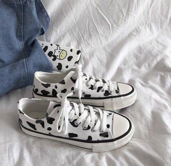 INSTOCK tumblr basic ulzzang canvas cow print lace up aesthetic vintage retro sneakers shoes