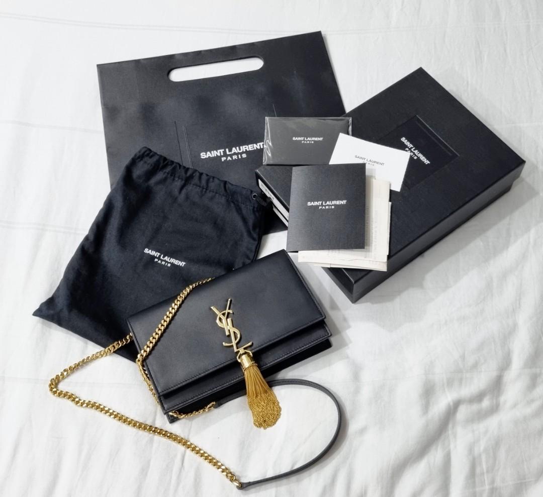 Kate chain wallet with tassel in smooth leather clearance