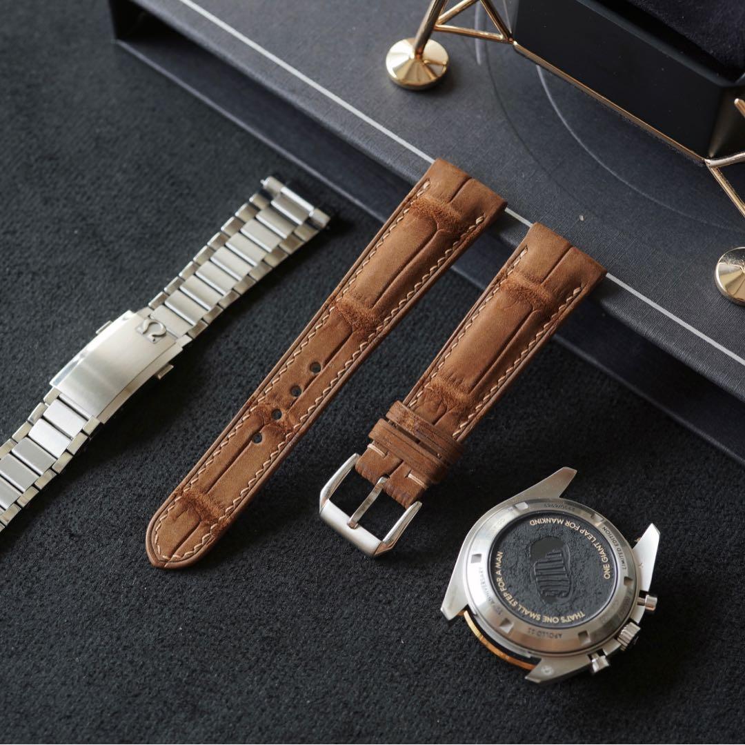 Nubuck brown gator watch strap custom handmade