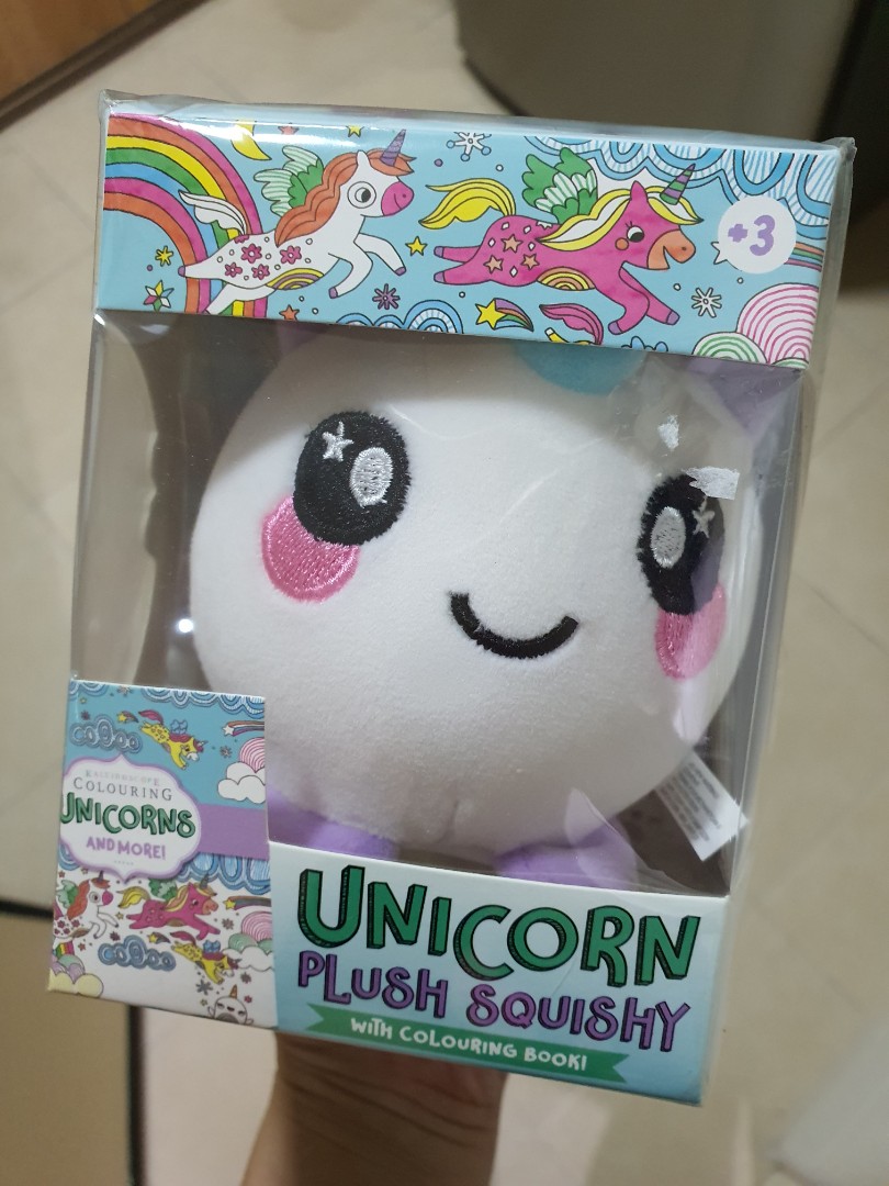 Plush Unicorn squishy with colouring book, Hobbies & Toys, Toys & Games