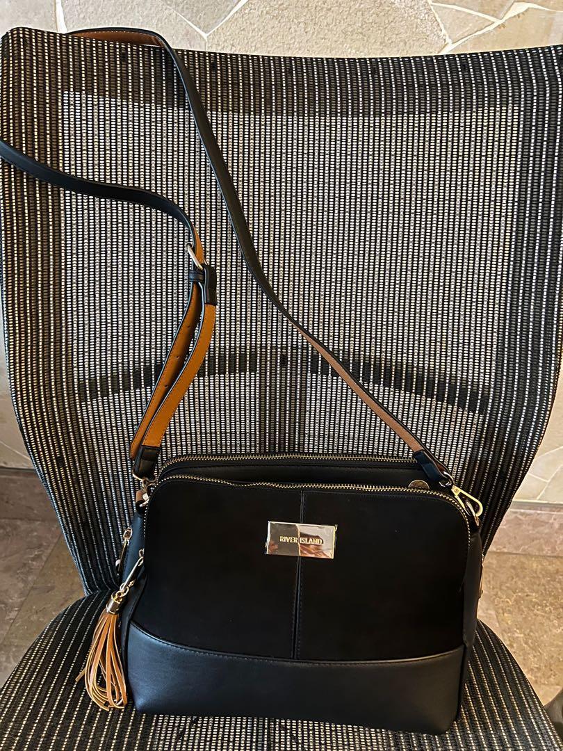 River island black triple sales compartment cross body bag