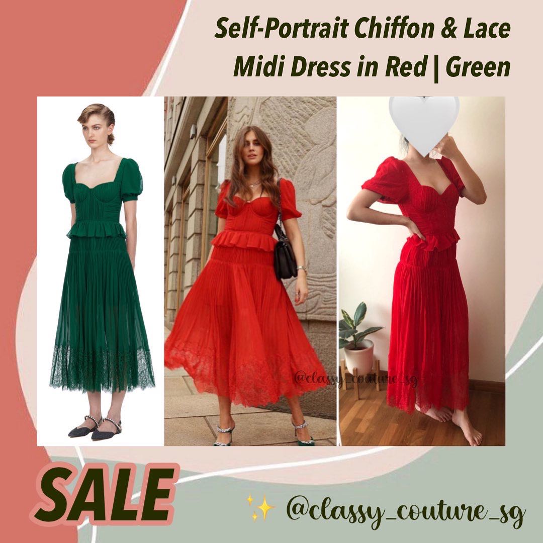 Red chiffon store midi dress