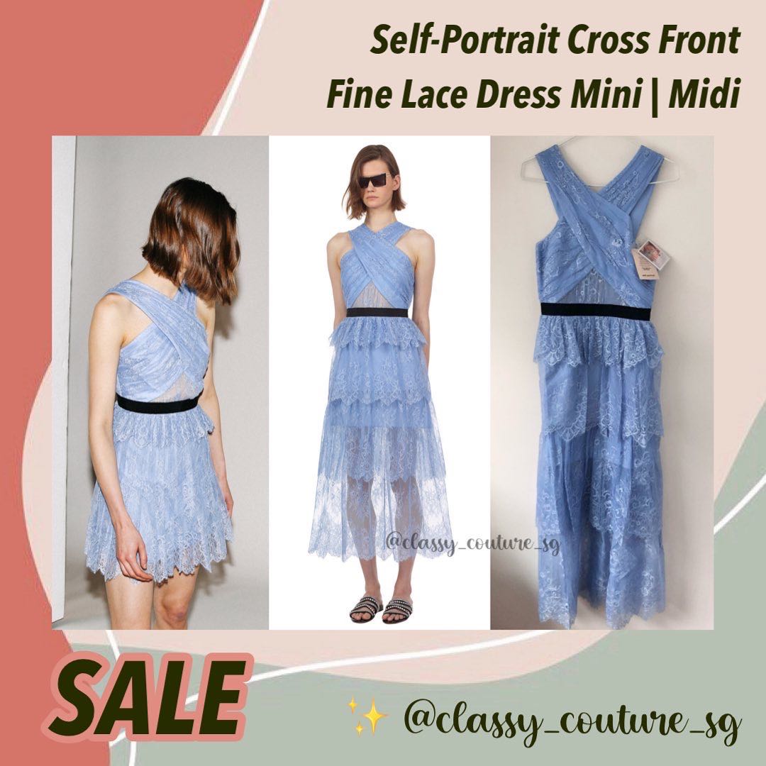 SALE Authentic Self Portrait Cross Front Fine Lace Dress Mini Midi chantilly