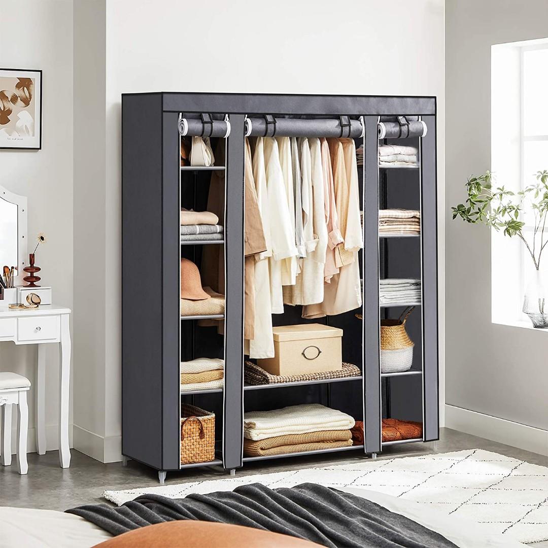 SONGMICS 59 Inch Portable Closet Wardrobe Closet Storage Organizer with Shelves and Cover for Hanging Clothes Non Woven Fabric Quick and Easy
