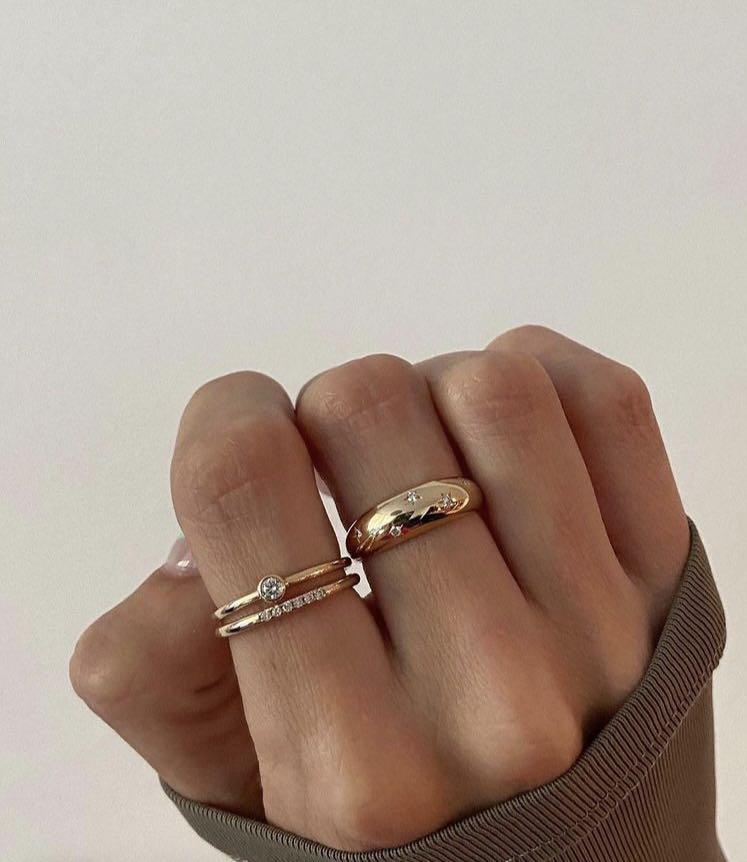 Gold dome ring with on sale diamonds