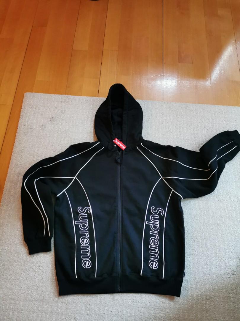 track paneled zip up hooded sweatshirt