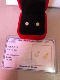 18K Japan Gold Opal Stud Earrings 1 carat