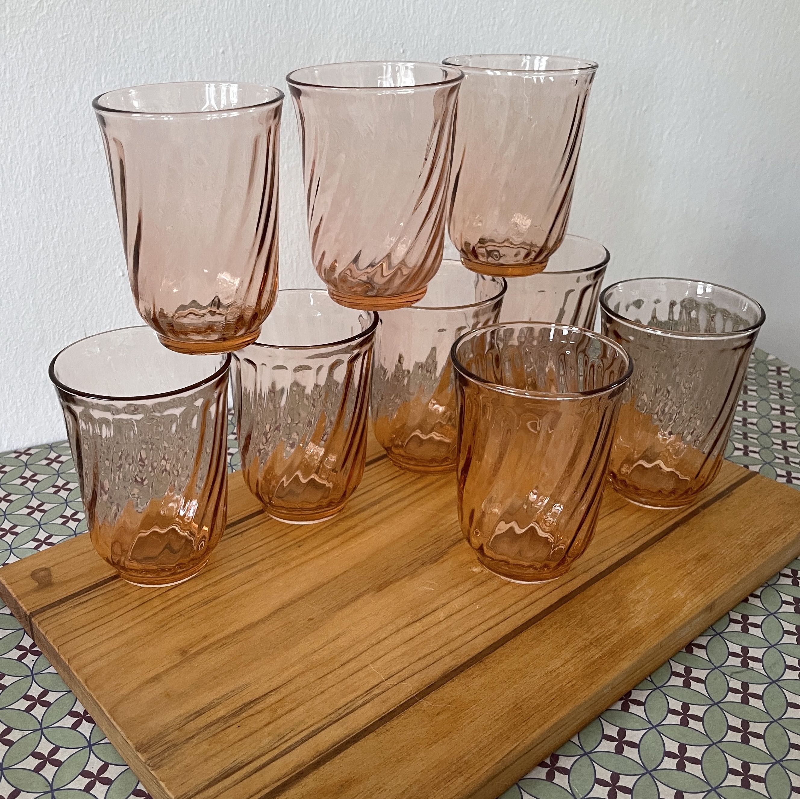 RESERVED 9 pink drinking glasses Rosaline pink glass kig