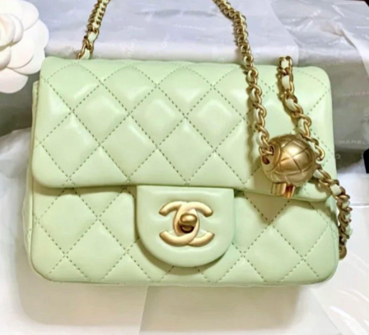 🆕 AUTHENTIC CHANEL MINI SQUARE PEARL CRUSH GREEN LAMBSKIN IN MATTE GOLD  HARDWARE, Luxury, Bags & Wallets on Carousell