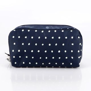 日本 LeSportsac 藍白波點帆布 RECTANGULAR 化妝袋64220307304067110