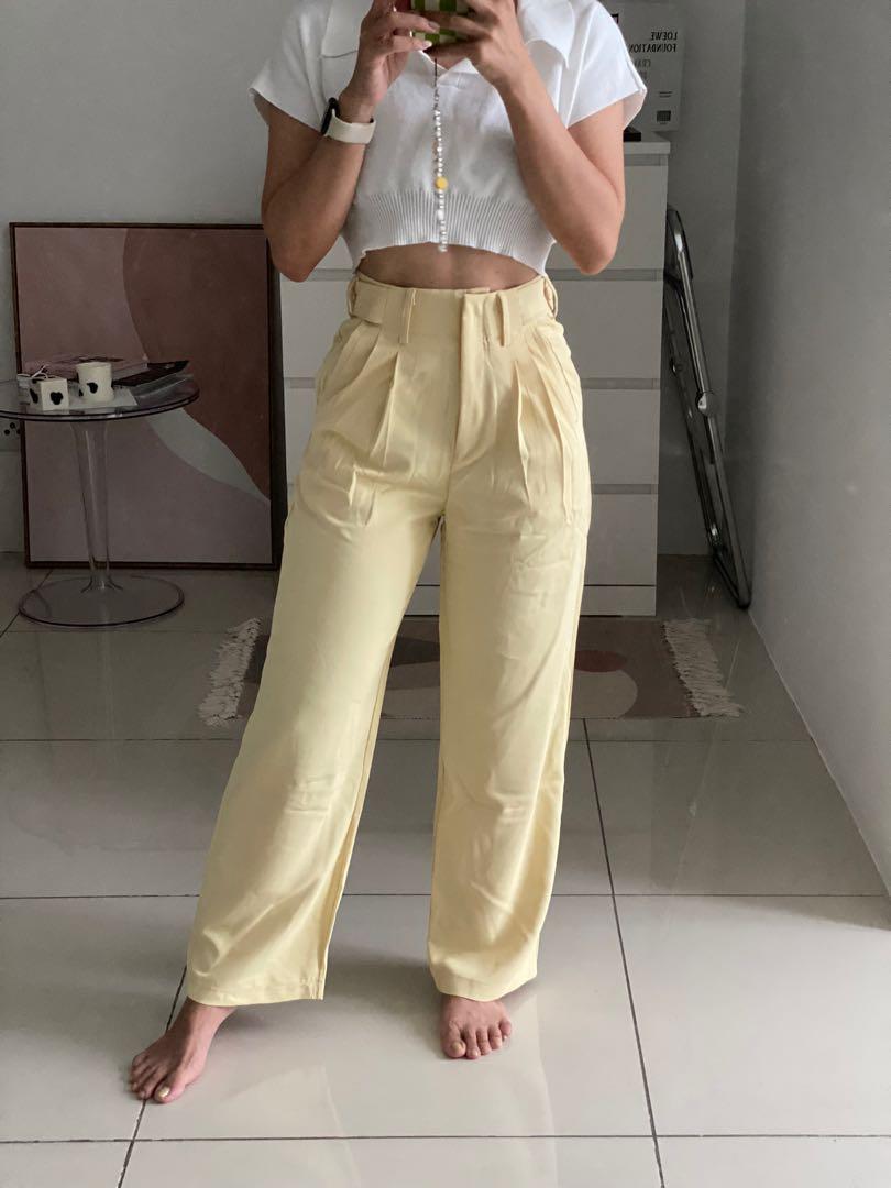 Baby Yellow High Waist Pants, Women's 