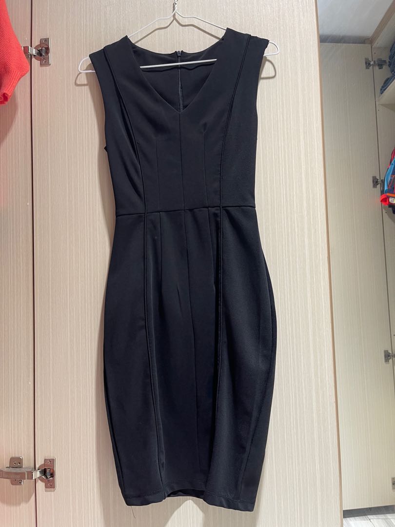 V-neck Black Office Lady Dress, Hourglass dress , Women's Fashion ...