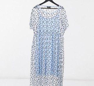 blue mesh polka dot dress