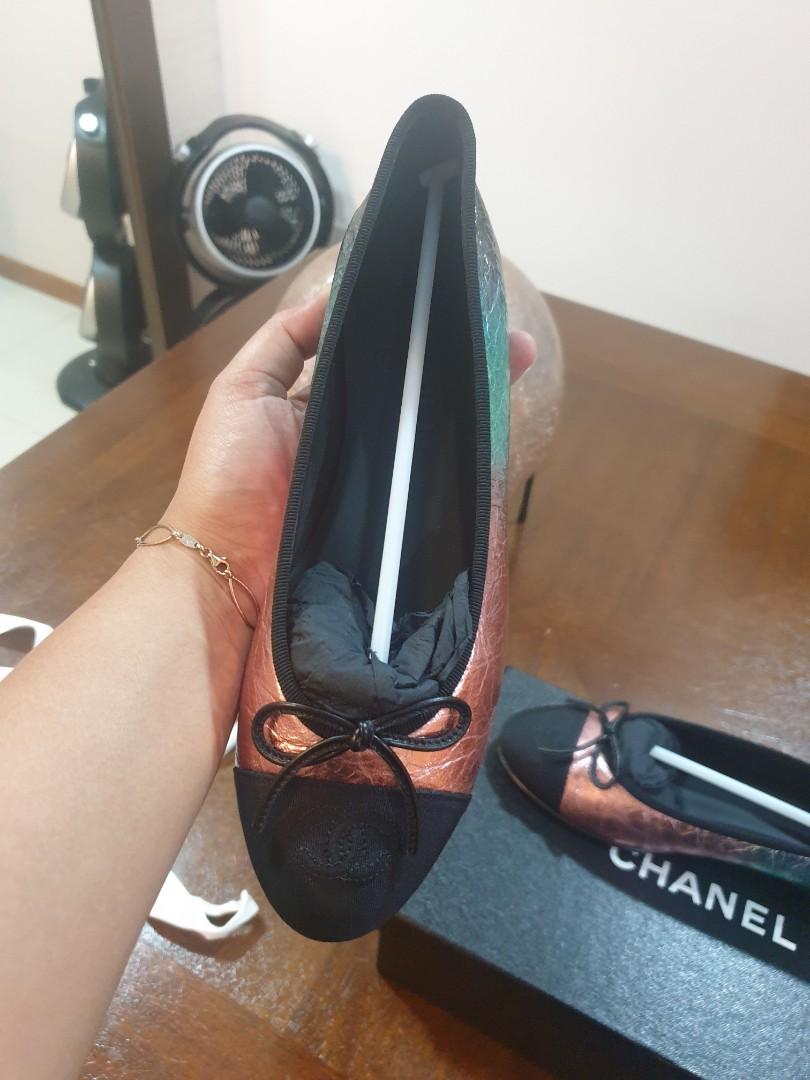 Brand New in Box original metallic pink Chanel flats for sale