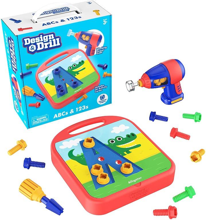 Educational Insights Design Drill ABCs 123s 90 Piece Set with Drill Toy Kids Drill Sets Preschool Toddler STEM Toy for Ages 3 Multicolor Hobbies Toys Toys Games on